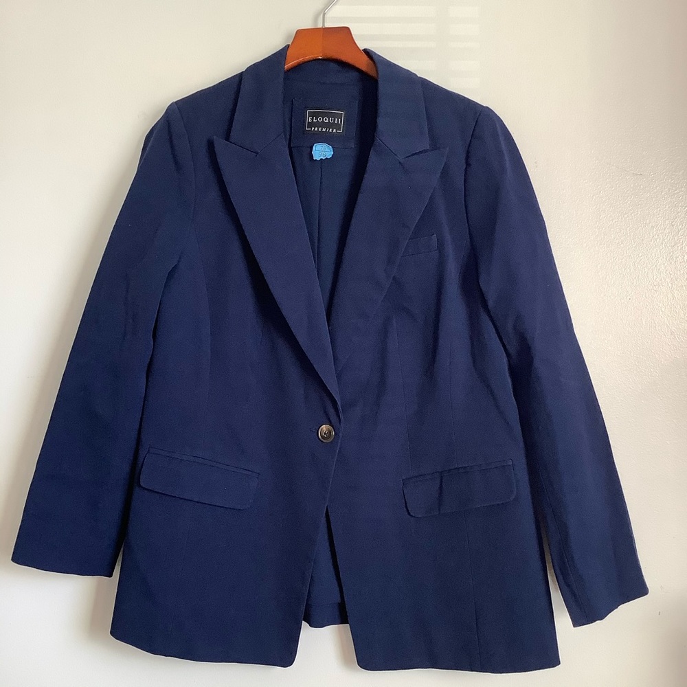 Eloquii Premiere Blue One Button Career Blazer Jacket Size 14 - Picture 6 of 15